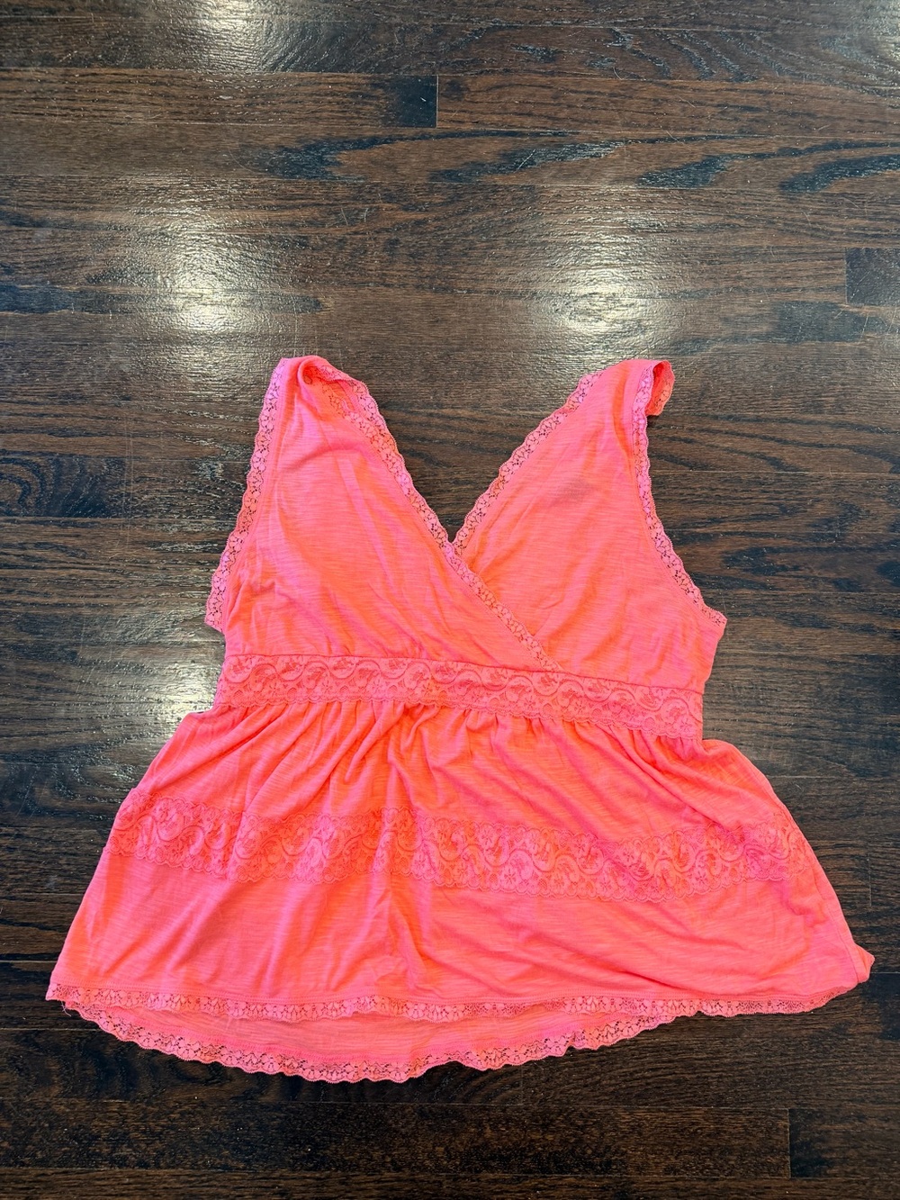 Women's Lace-Trim V-Neck Tank Top - coral. Torrid.